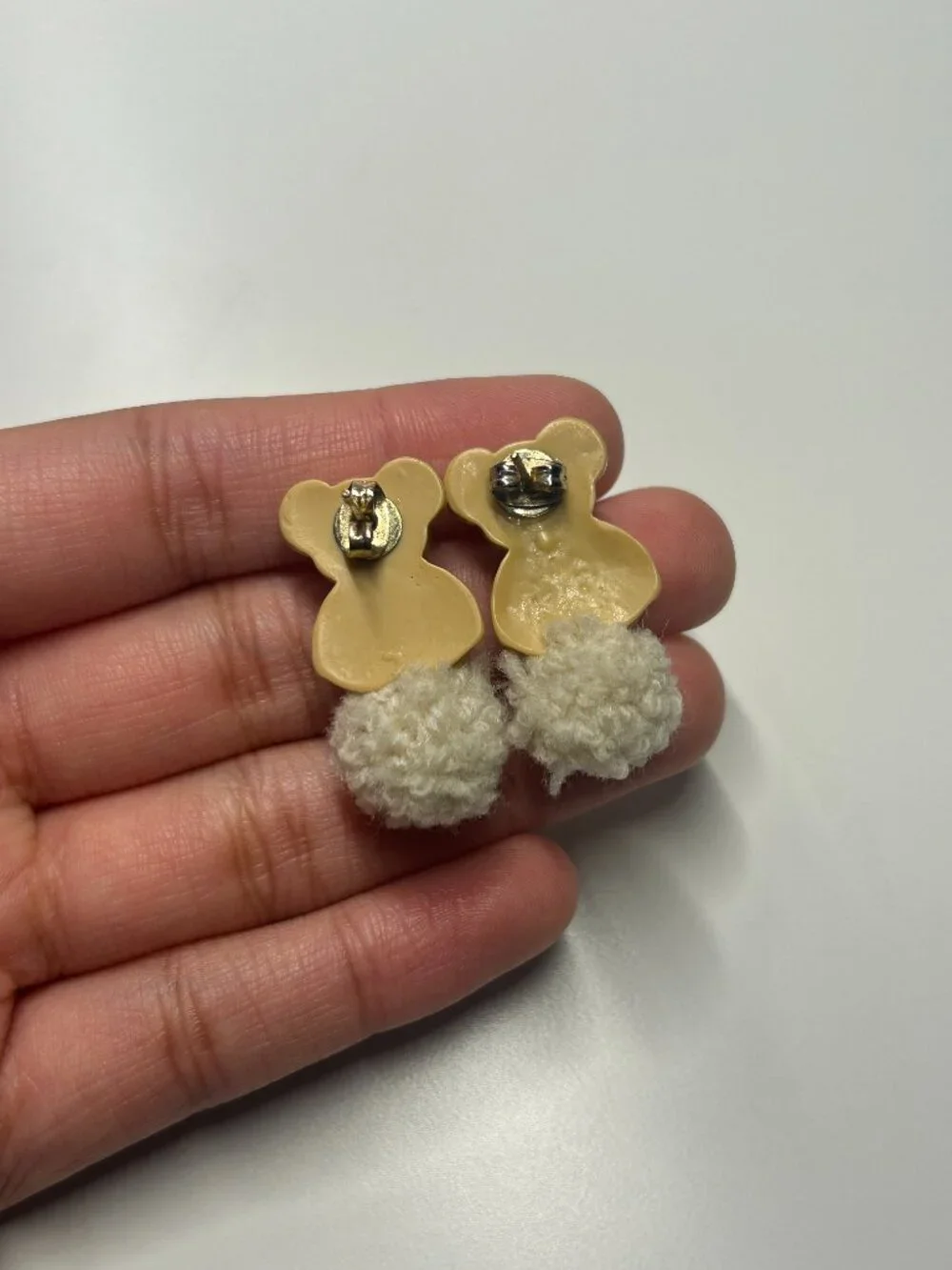 Cute Fuzzy Teddy Bear Pom Pom Stud Earrings Kawaii Cottagecore Kid's Jewelry
